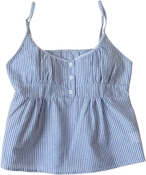 Floerns Women's Cute Striped Spaghetti Strap Camisole Tops Button Flared Hem Cami Top
