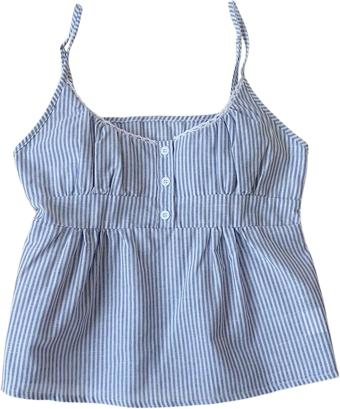 Floerns Women's Cute Striped Spaghetti Strap Camisole Tops Button Flared Hem Cami Top