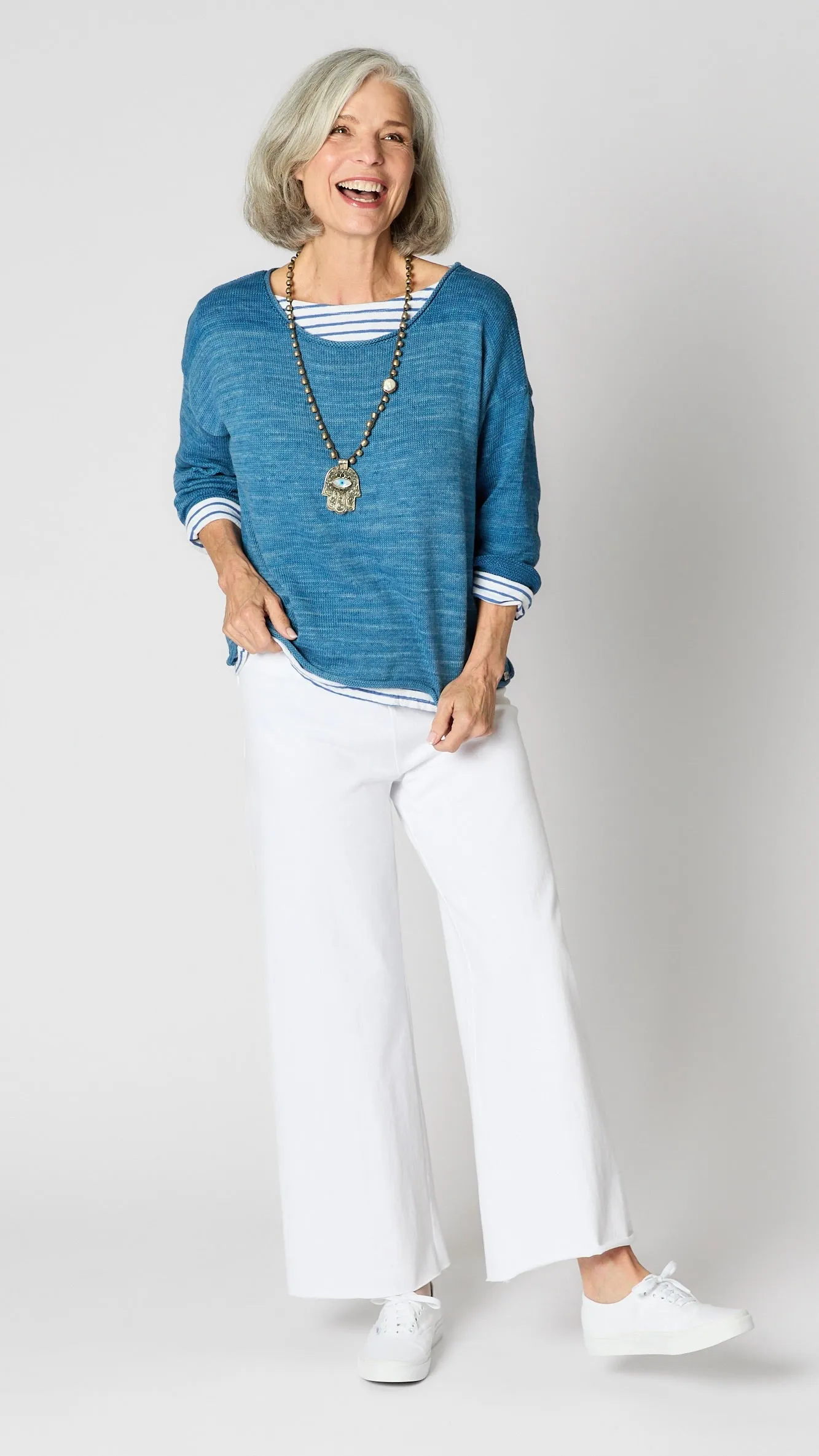 Flora Cotton Pullover Indigo Yarn Dye