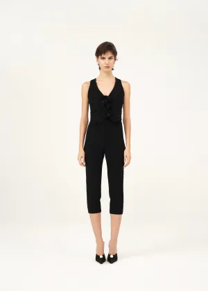 Flower Embellished Waistcoat in Black