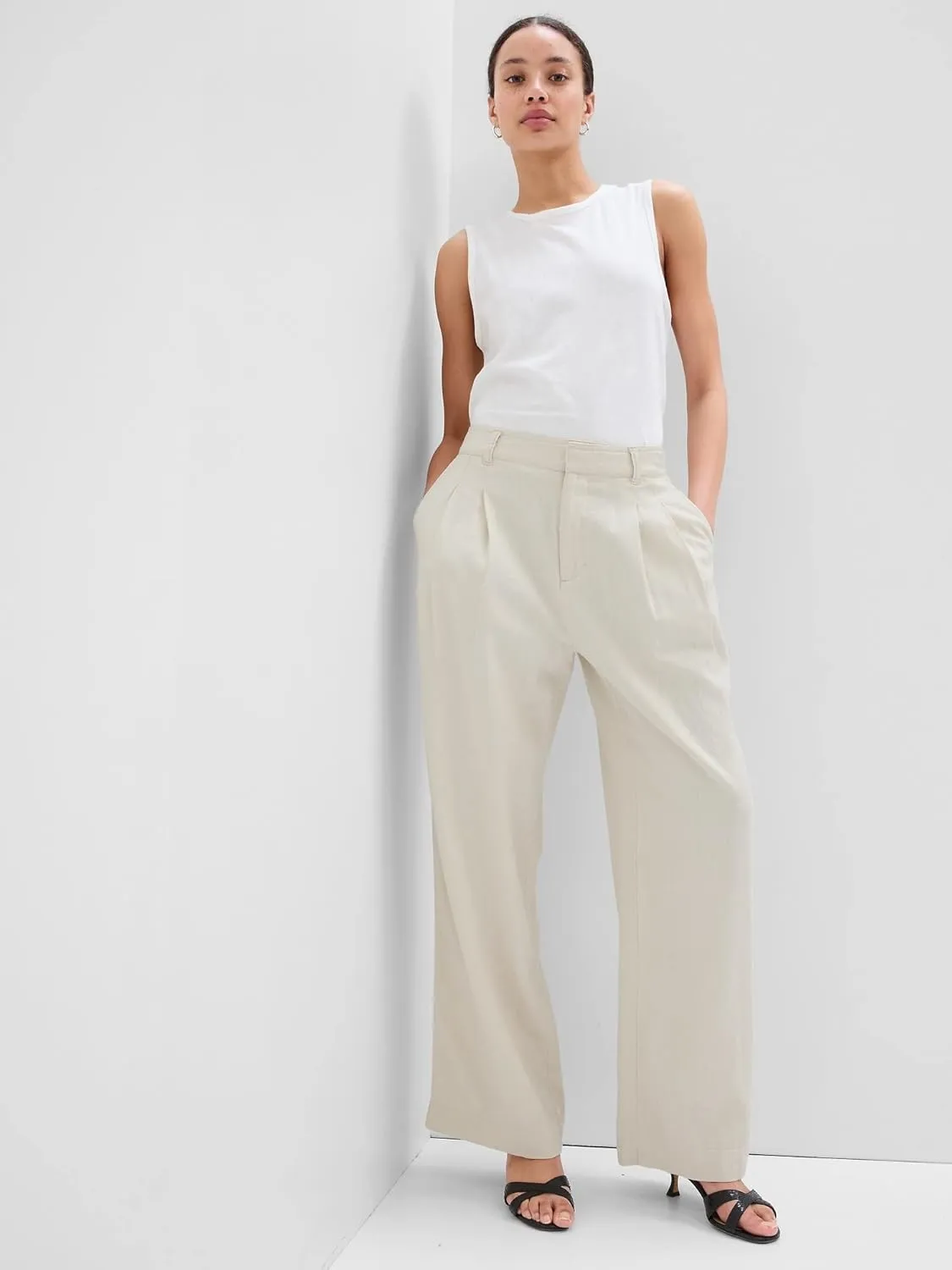 GAP Women's High Rise Linen Wide Leg Pant