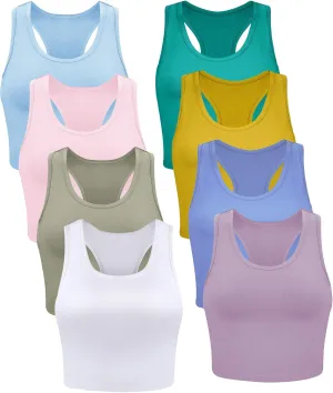 Geyoga 8 Pcs Women Basic Crop Tank Tops Sleeveless Racerback Crop Cotton Top