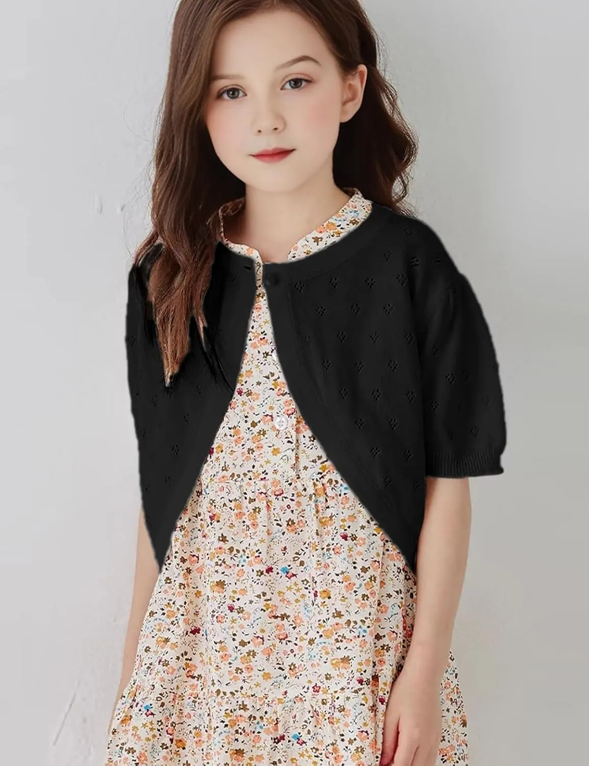 Girls Cardigan Sweater, Childrens Kids Toddler Bolero Shrug, Button Cover Up Cropped Tops