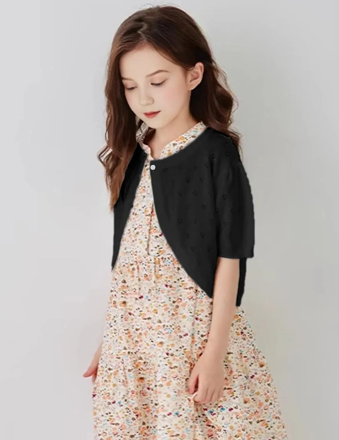 Girls Cardigan Sweater, Childrens Kids Toddler Bolero Shrug, Button Cover Up Cropped Tops