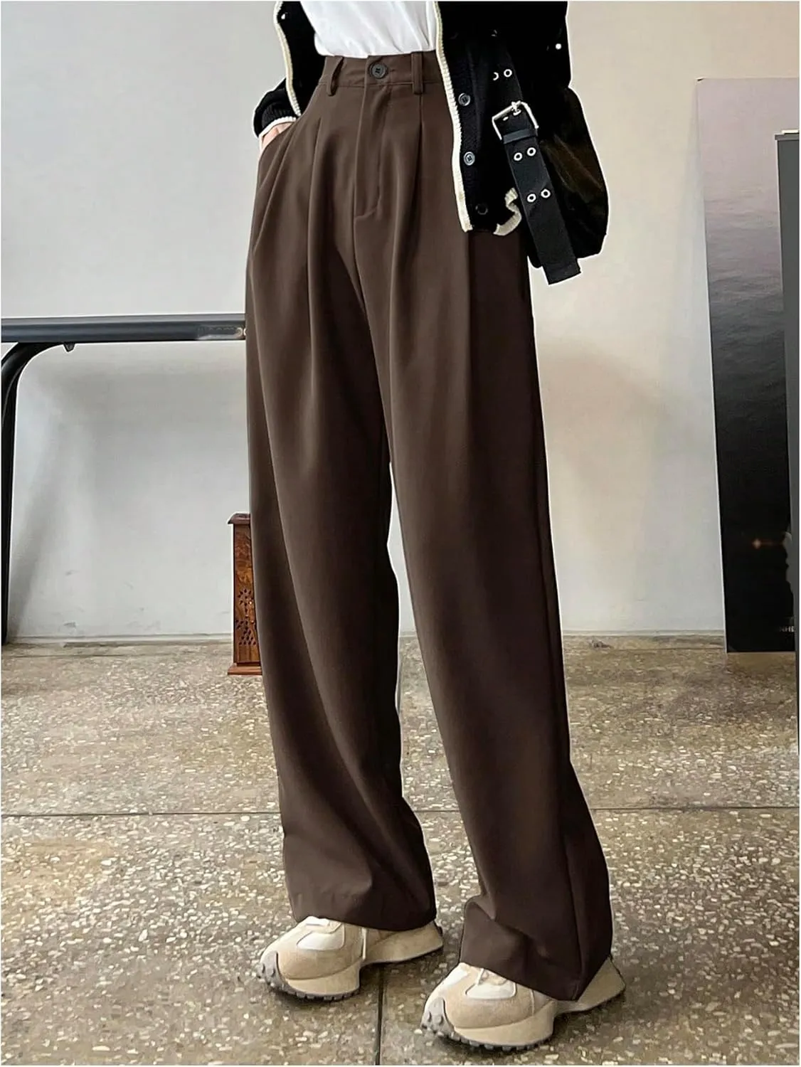 GORGLITTER Women's Low Rise Dress Pants Dressy Casual Low Waisted Wide Leg Straight Trousers Capri Pants Work Business