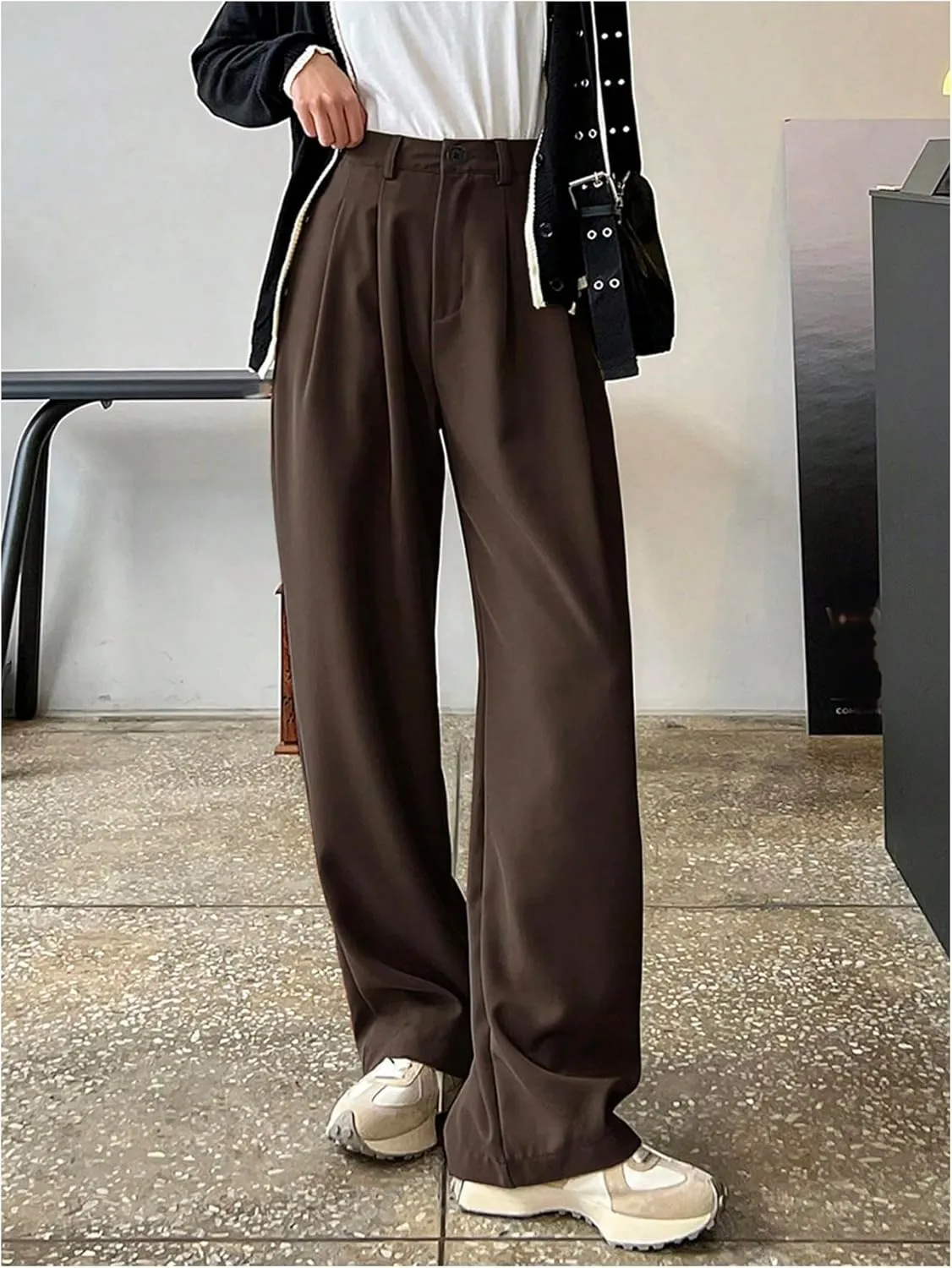 GORGLITTER Women's Low Rise Dress Pants Dressy Casual Low Waisted Wide Leg Straight Trousers Capri Pants Work Business