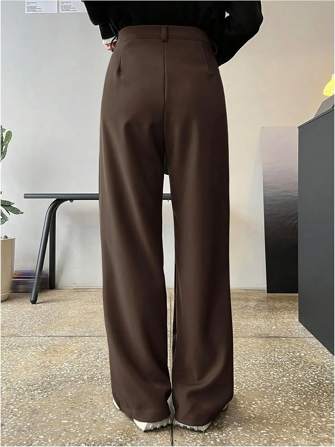 GORGLITTER Women's Low Rise Dress Pants Dressy Casual Low Waisted Wide Leg Straight Trousers Capri Pants Work Business