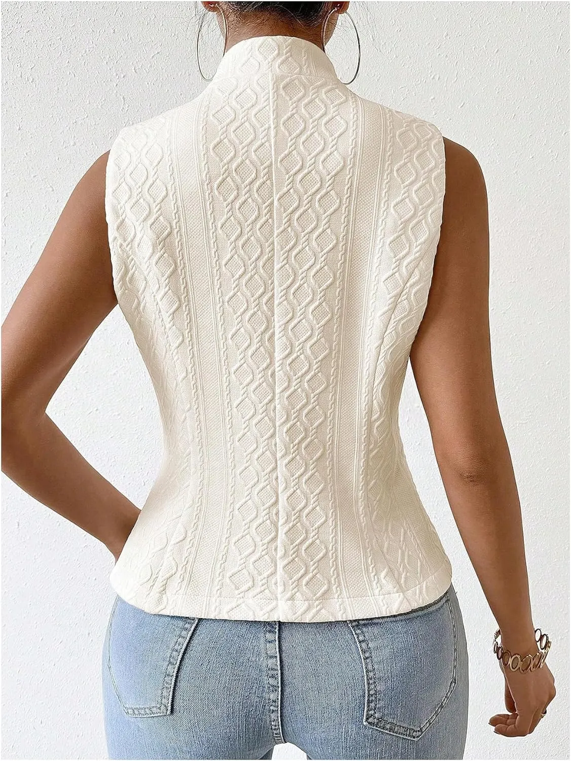 GORGLITTER Women's Sleeveless Blazer Vest Top Dressy Textured Button Up Suit Vest Split Hem Collared Waistcoat