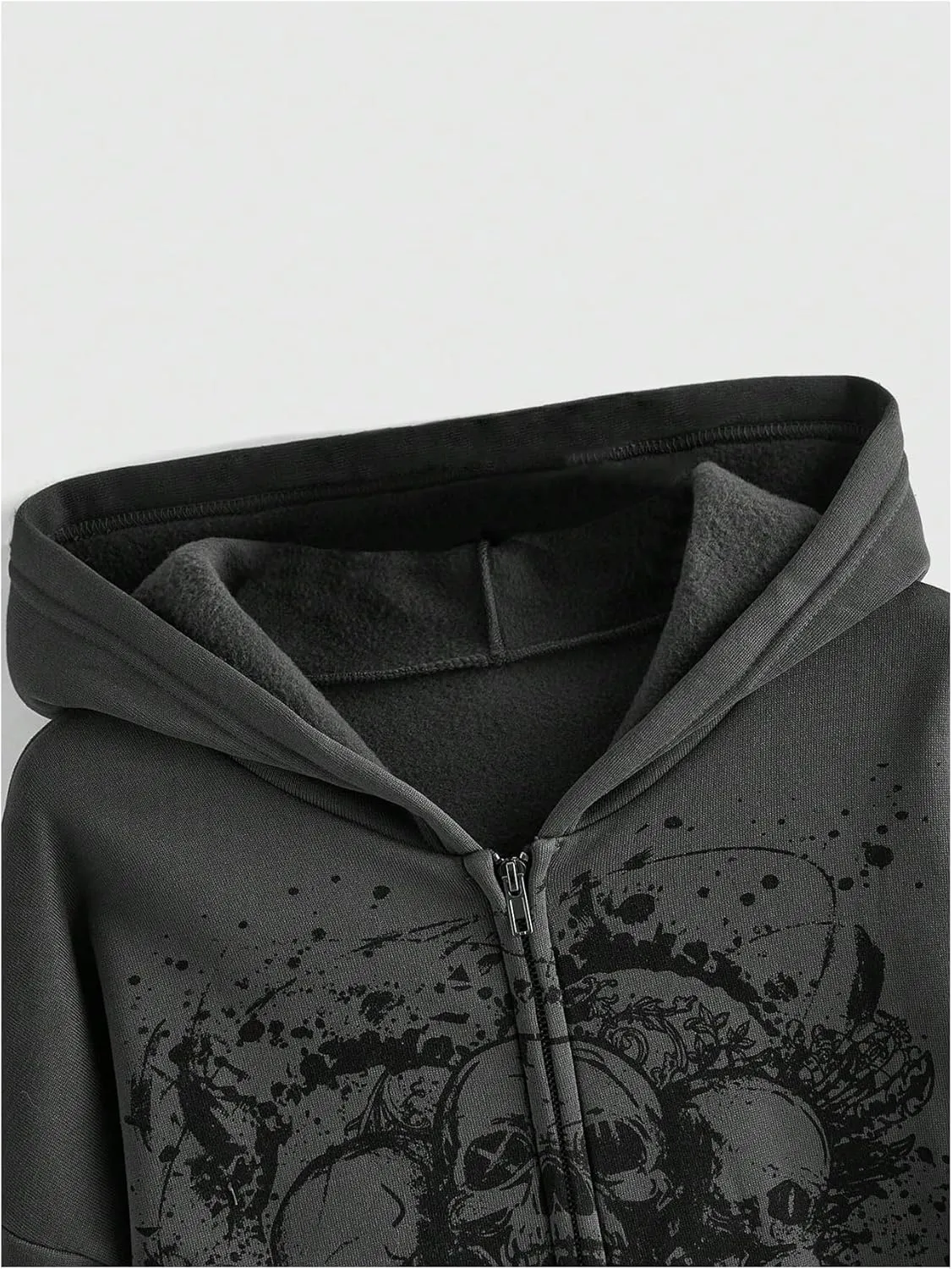 GORGLITTER Women's Zip Up Goth Hoodies Skull Print Long Sleeve Oversized Y2k Sweatshirt with Pocket