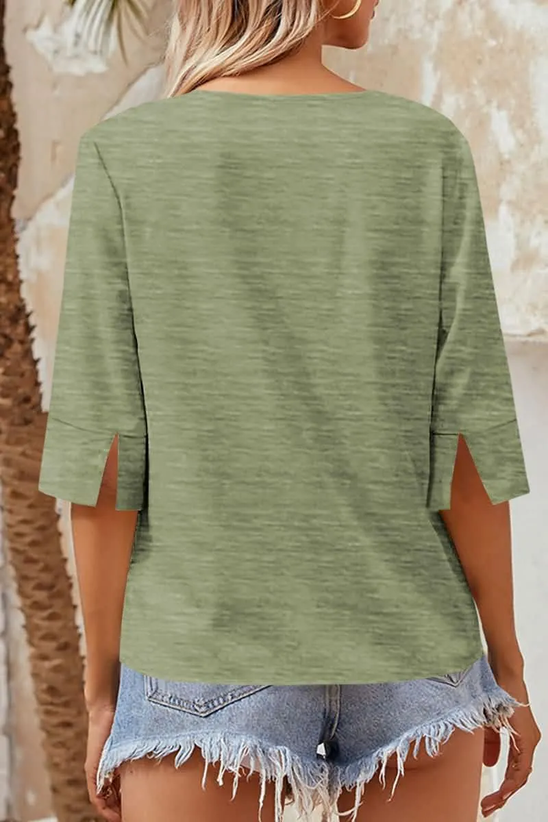 Grlasen Women Fashion Half Sleeve V-Neck T-Shirt Solid Loose Basic Tops
