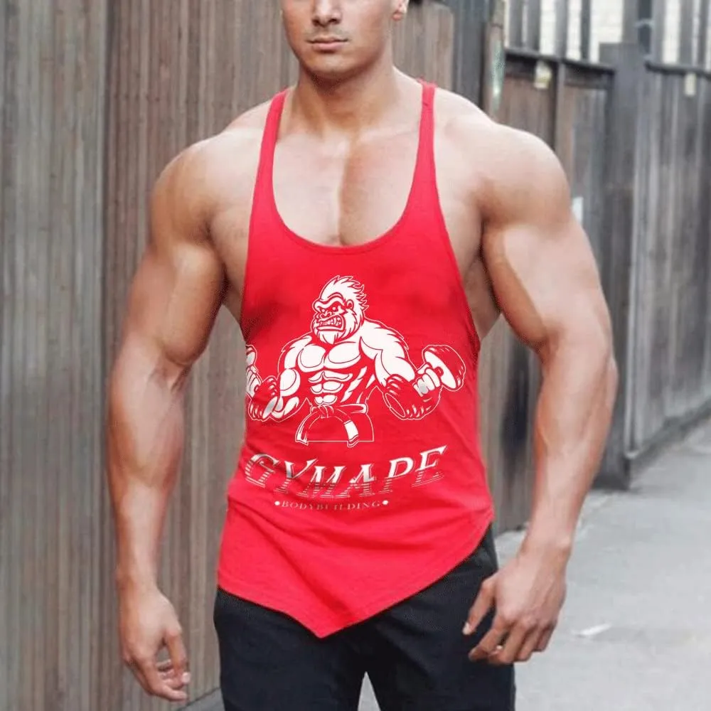 GYMAPE Mens Stringer Gym Bodybuilding Tank Tops Cotton for Workout with Arch Hem