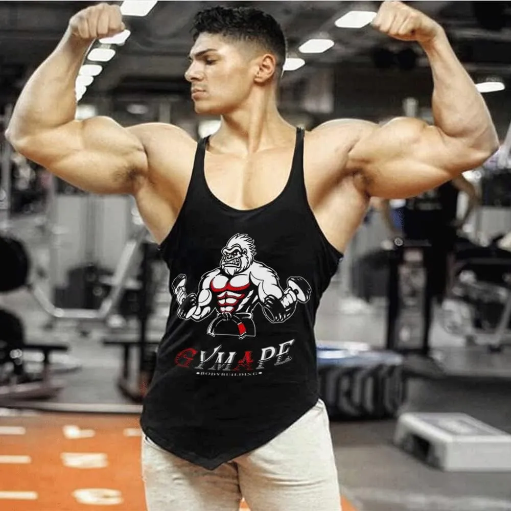 GYMAPE Mens Stringer Gym Bodybuilding Tank Tops Cotton for Workout with Arch Hem
