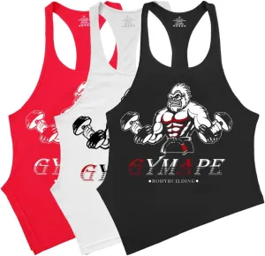 GYMAPE Mens Stringer Gym Bodybuilding Tank Tops Cotton for Workout with Arch Hem