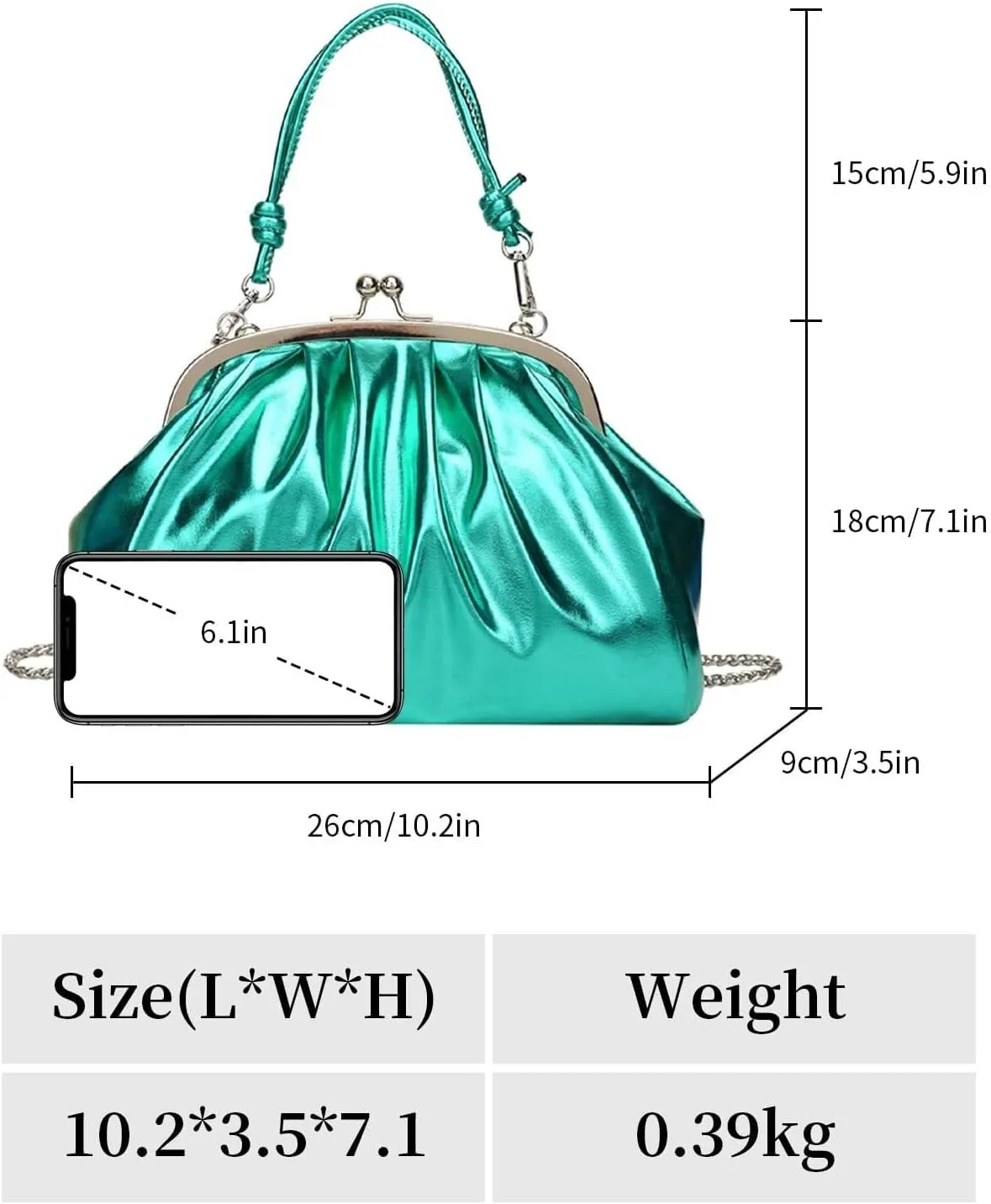 Handbags Shiny Patent Leather Evening Bag Pleated Clutch Purses Top Handle Satchel with Detachable Chain Well made