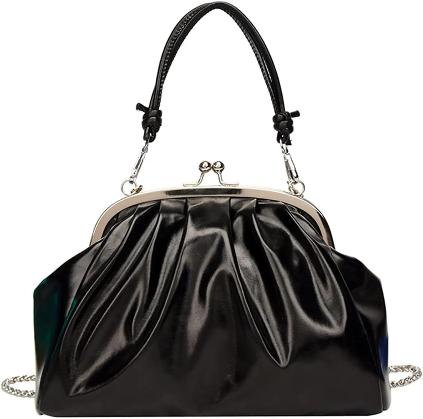 Handbags Shiny Patent Leather Evening Bag Pleated Clutch Purses Top Handle Satchel with Detachable Chain Well made
