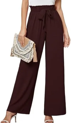 Heymoments Women's Wide Leg Lounge Pants with Pockets Lightweight High Waisted Palazzo Adjustable Tie Knot Flowy Trousers