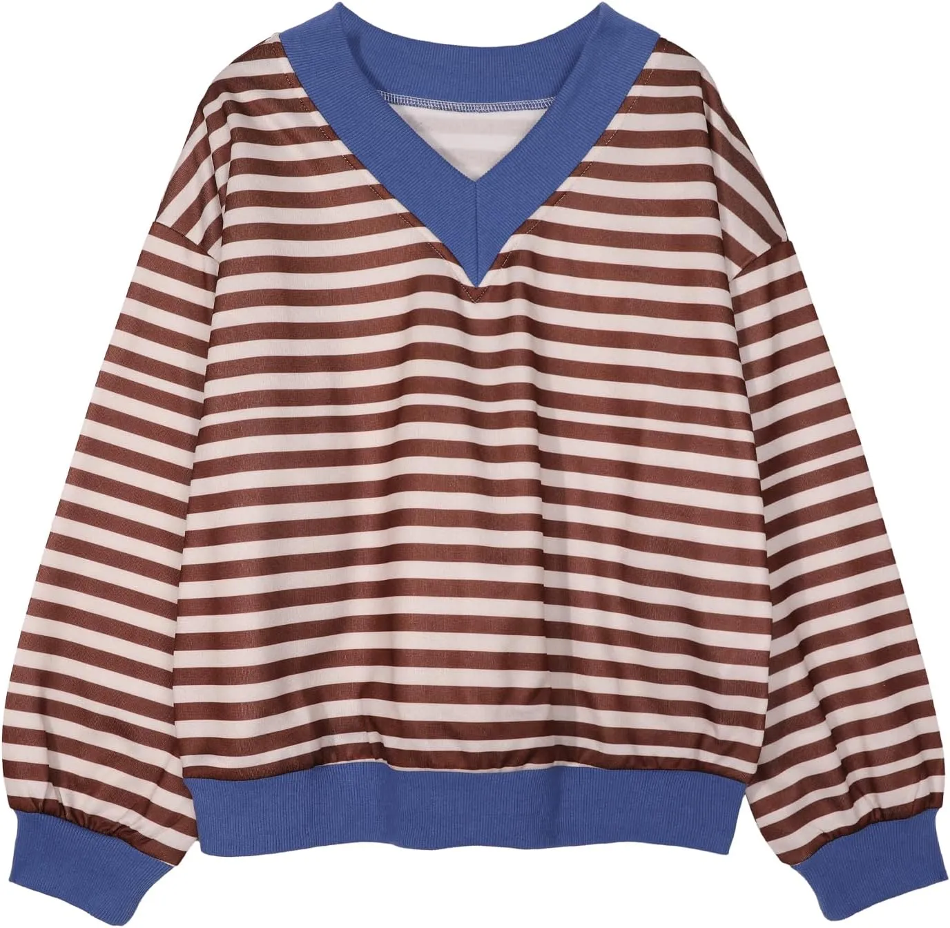 Hilinker Womens V Neck Oversized Sweatshirts Casual Drop Shoulder Long Sleeve Pullover Tops