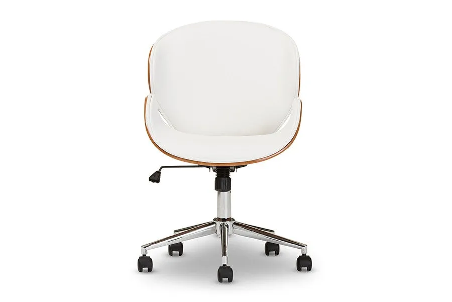 Home Office Bruce Modern and Contemporary White and Walnut Office Chair