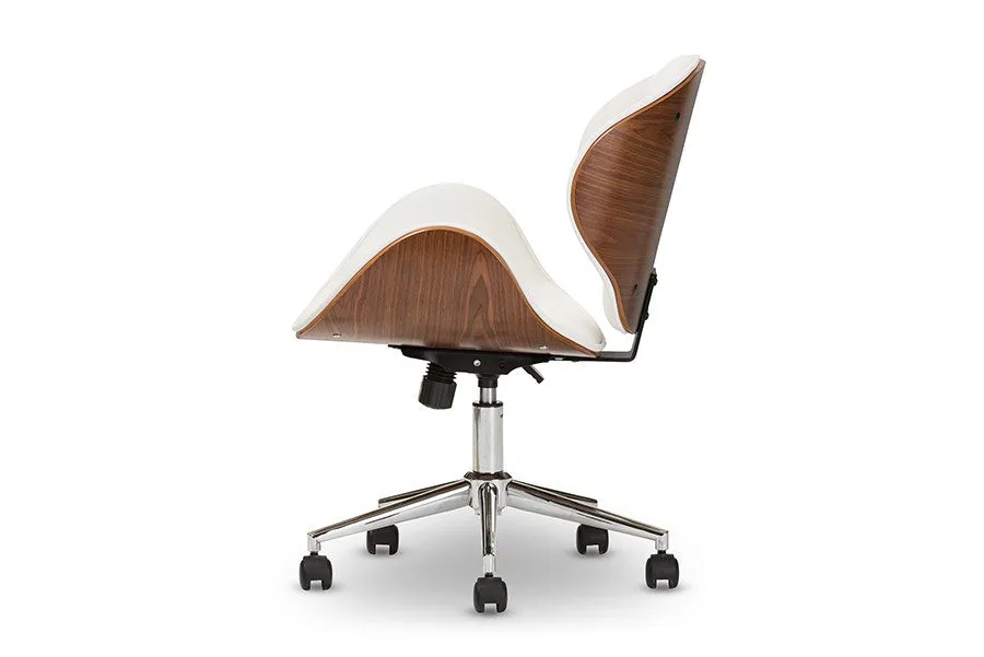 Home Office Bruce Modern and Contemporary White and Walnut Office Chair