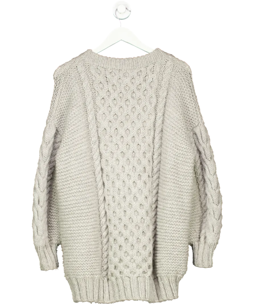 I Love Mr. Mittens Hand Made Grey Chunky Cable Knit Sweater UK M/L