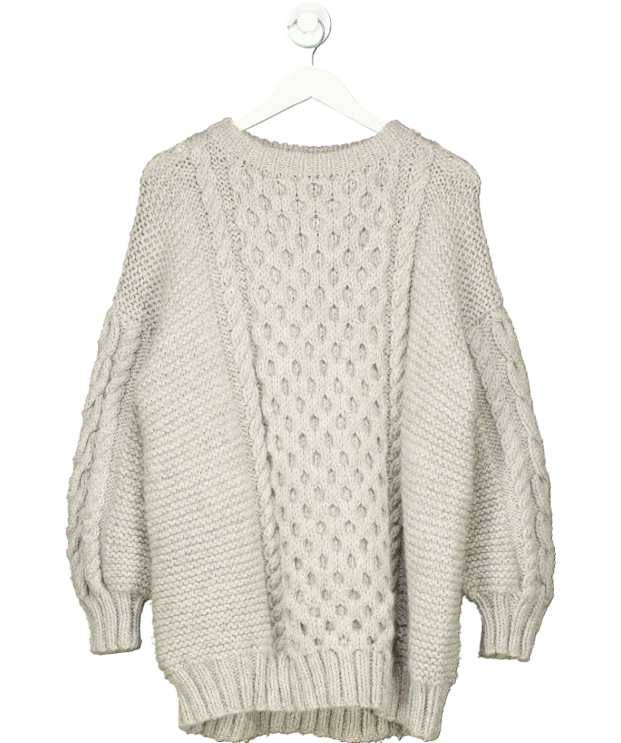 I Love Mr. Mittens Hand Made Grey Chunky Cable Knit Sweater UK M/L