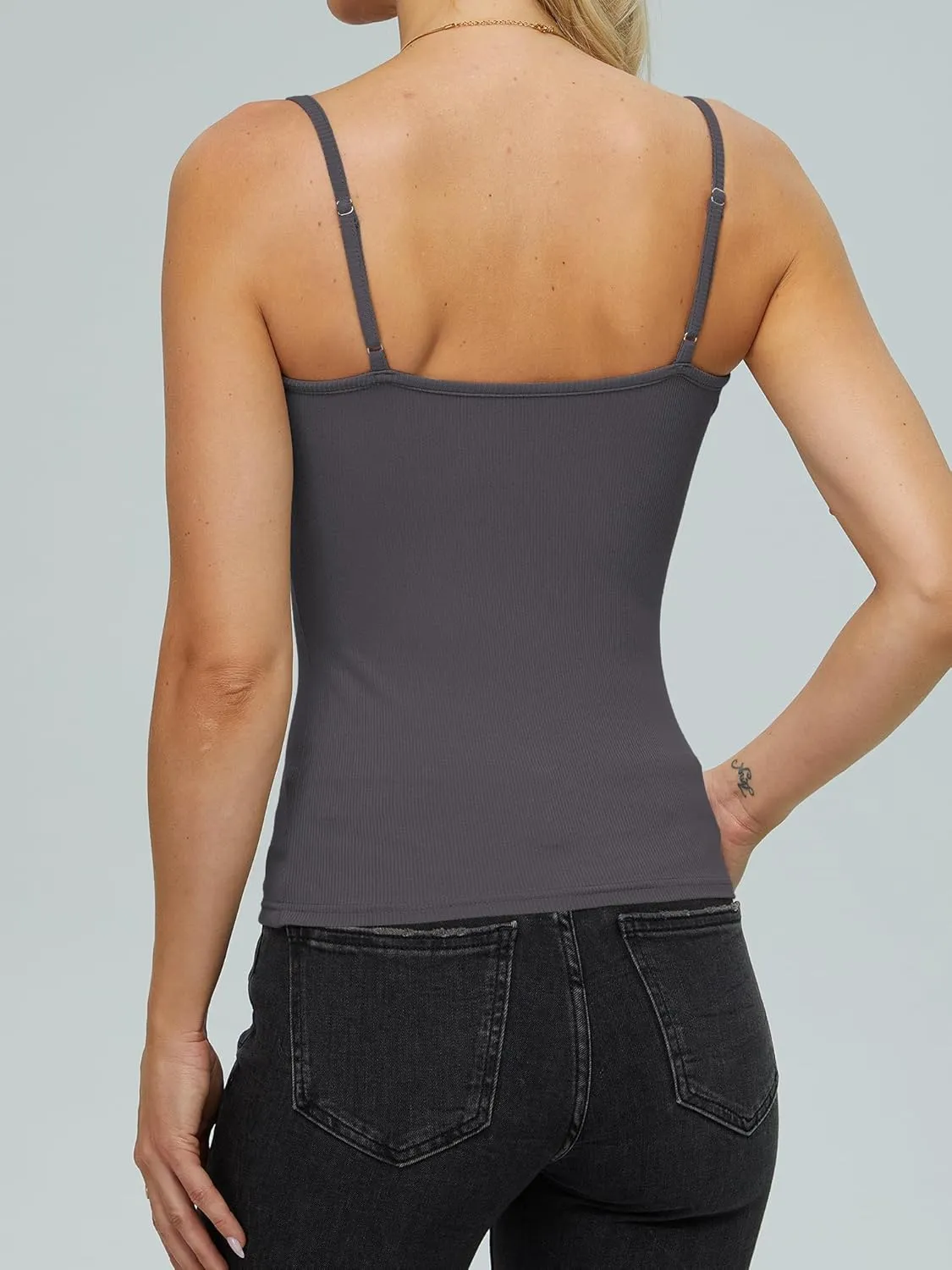 iGENJUN Tank Tops for Women 2025 Built in Shelf Bra Spaghetti Strap Summer Camisole U Neck Slim Fit Ribbed Sleeveless