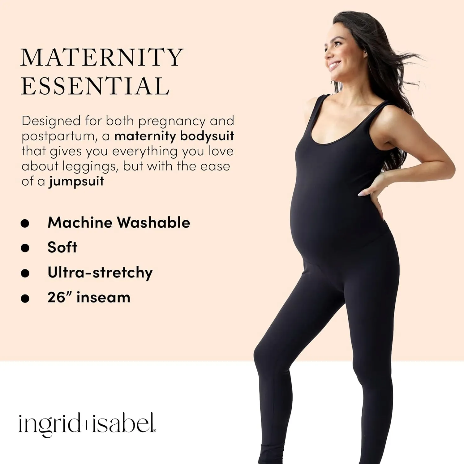 Ingrid & Isabel Active Maternity Jumpsuit - Scoop Neck Romper Bodysuit - Soft One-Piece Outfit for Pregnancy and Postpartum