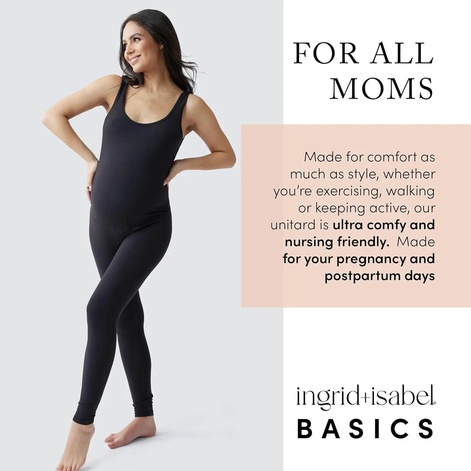 Ingrid & Isabel Active Maternity Jumpsuit - Scoop Neck Romper Bodysuit - Soft One-Piece Outfit for Pregnancy and Postpartum