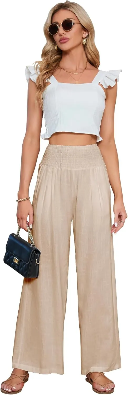 JASPAL Women Casual High Waisted Palazzo Pants Wide Leg Long Lounge Trendy Trousers with Pocket