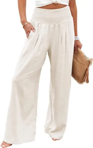 JASPAL Women Casual High Waisted Palazzo Pants Wide Leg Long Lounge Trendy Trousers with Pocket