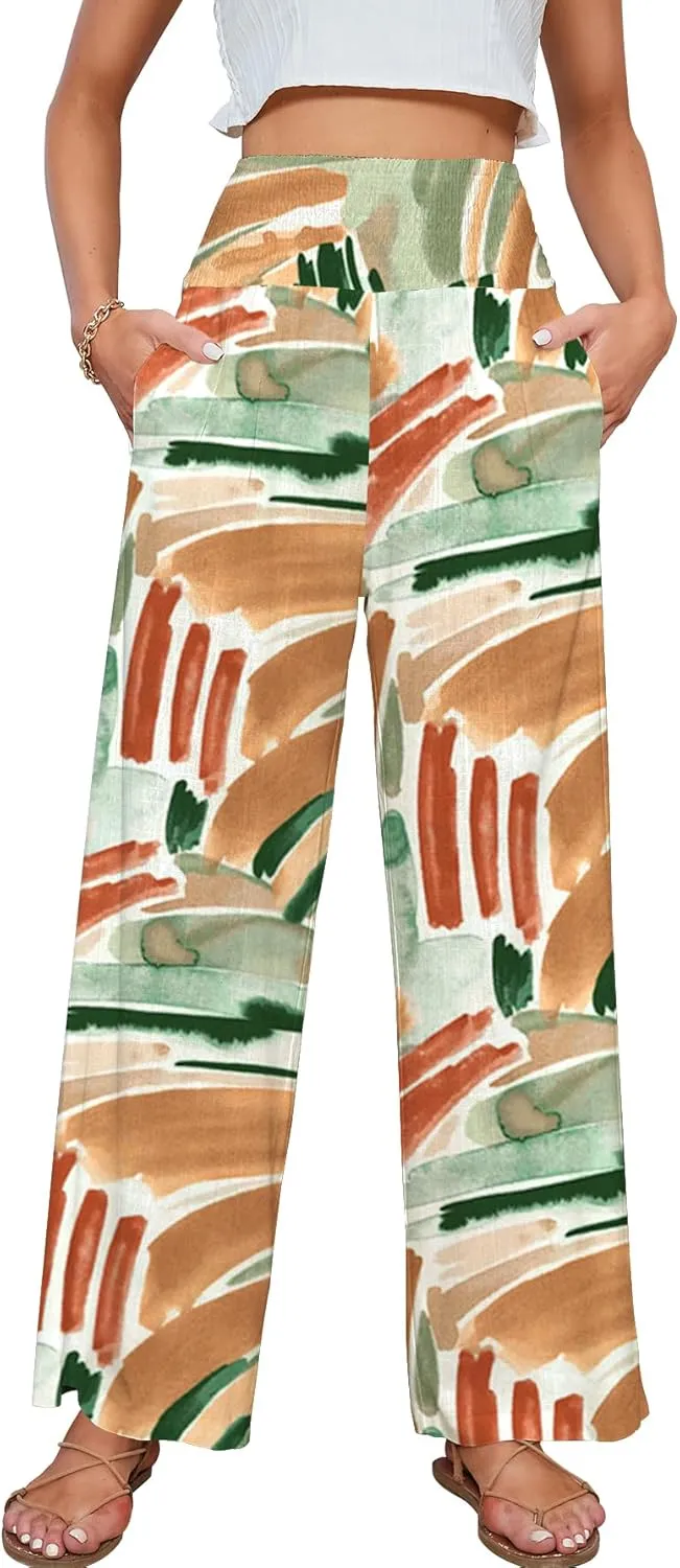 JASPAL Women Casual High Waisted Palazzo Pants Wide Leg Long Lounge Trendy Trousers with Pocket