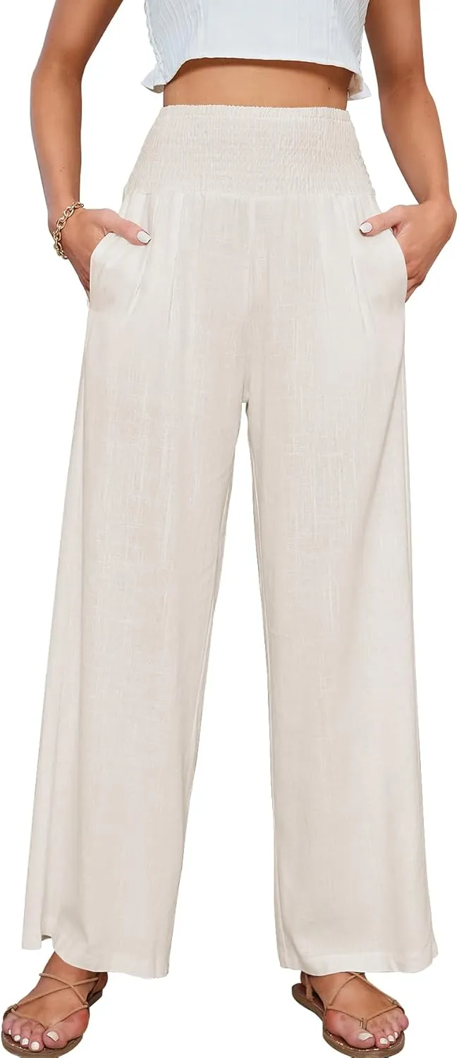 JASPAL Women Casual High Waisted Palazzo Pants Wide Leg Long Lounge Trendy Trousers with Pocket