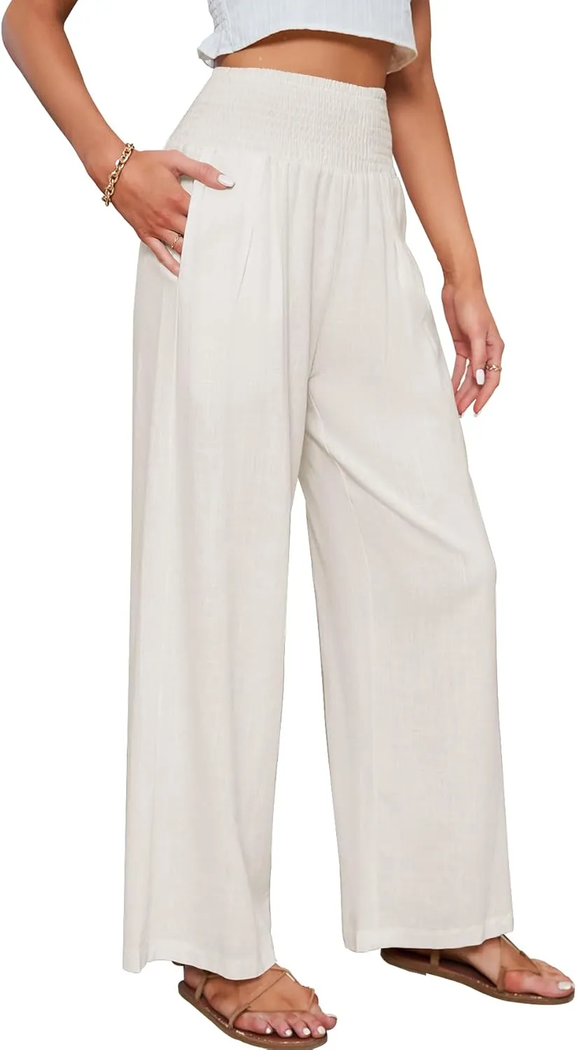 JASPAL Women Casual High Waisted Palazzo Pants Wide Leg Long Lounge Trendy Trousers with Pocket