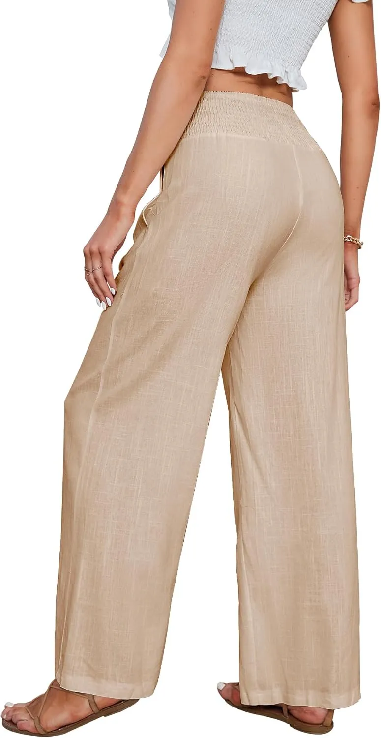 JASPAL Women Casual High Waisted Palazzo Pants Wide Leg Long Lounge Trendy Trousers with Pocket