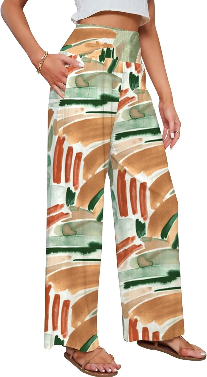 JASPAL Women Casual High Waisted Palazzo Pants Wide Leg Long Lounge Trendy Trousers with Pocket
