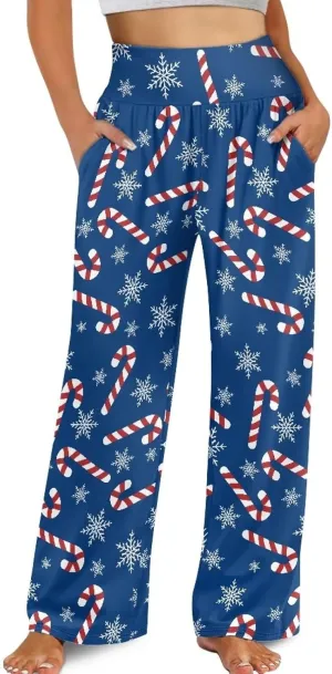 JEOCODY Women's Casual Wide Leg Pants Elastic Waist Loose Lounge Pants with Pockets Size S-3XL