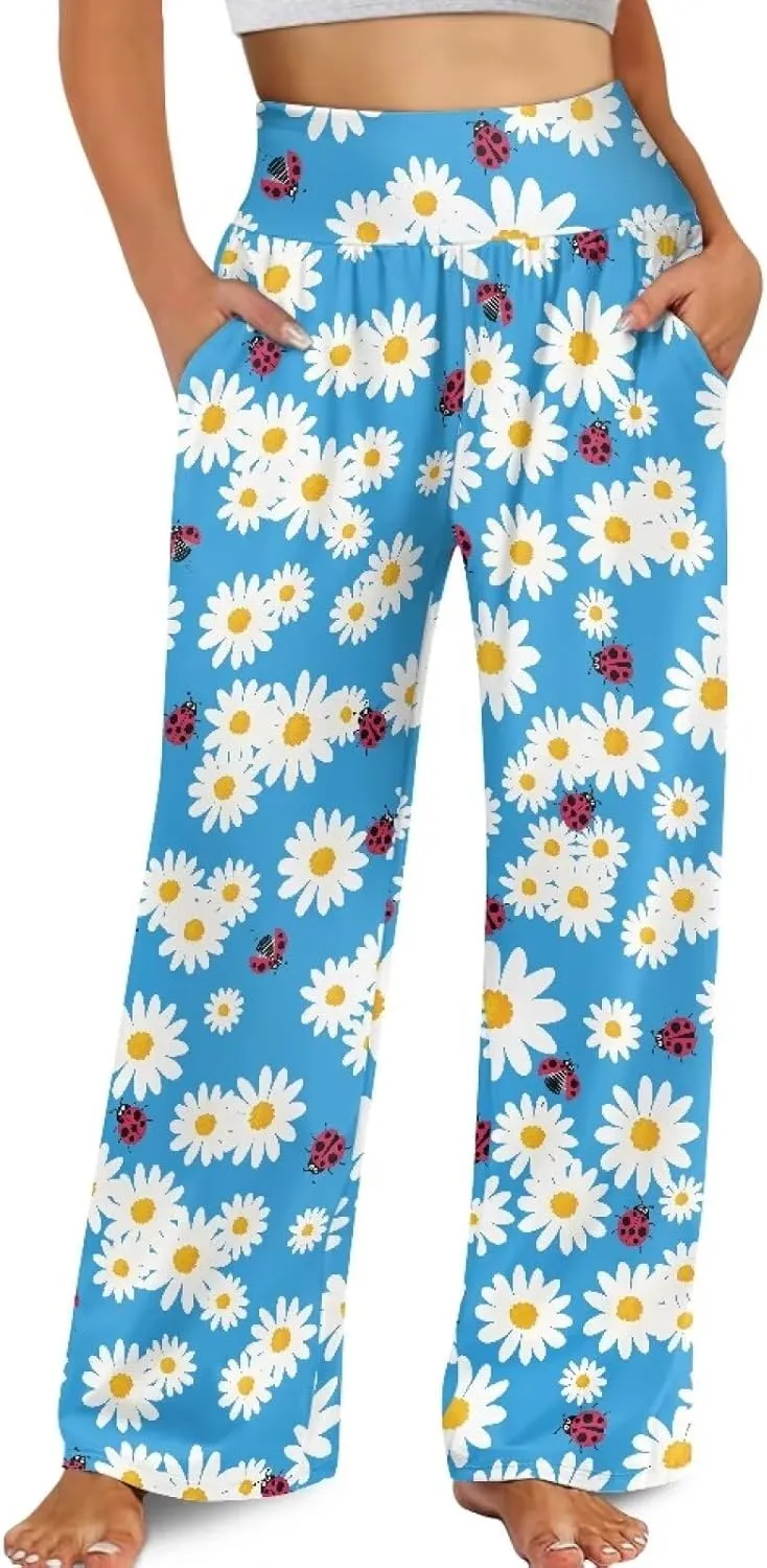 JEOCODY Women's Casual Wide Leg Pants Elastic Waist Loose Lounge Pants with Pockets Size S-3XL