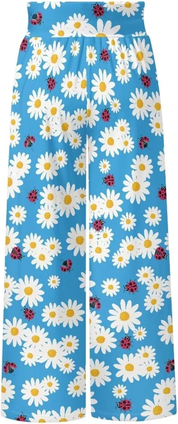 JEOCODY Women's Casual Wide Leg Pants Elastic Waist Loose Lounge Pants with Pockets Size S-3XL