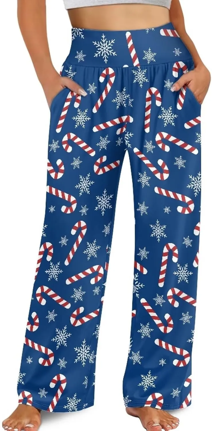 JEOCODY Women's Casual Wide Leg Pants Elastic Waist Loose Lounge Pants with Pockets Size S-3XL