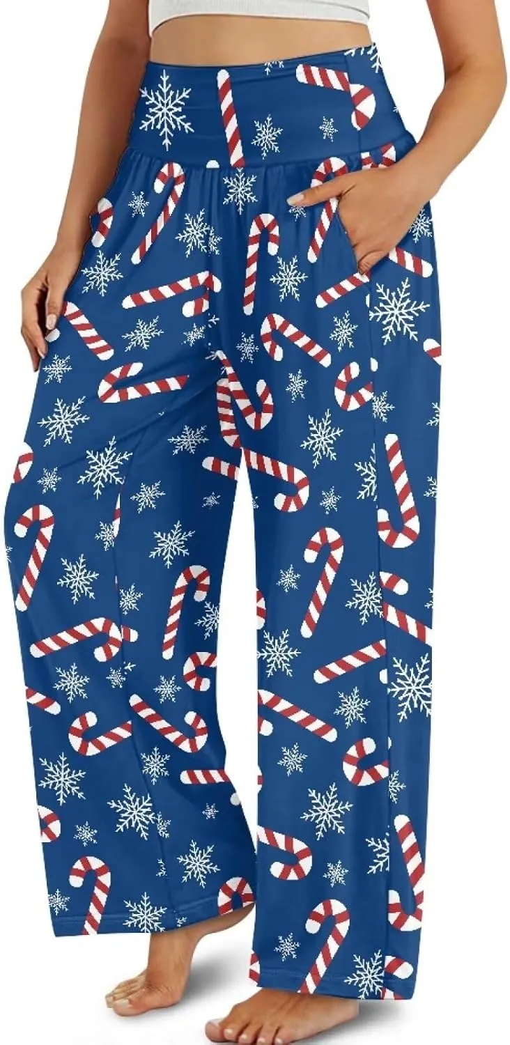 JEOCODY Women's Casual Wide Leg Pants Elastic Waist Loose Lounge Pants with Pockets Size S-3XL