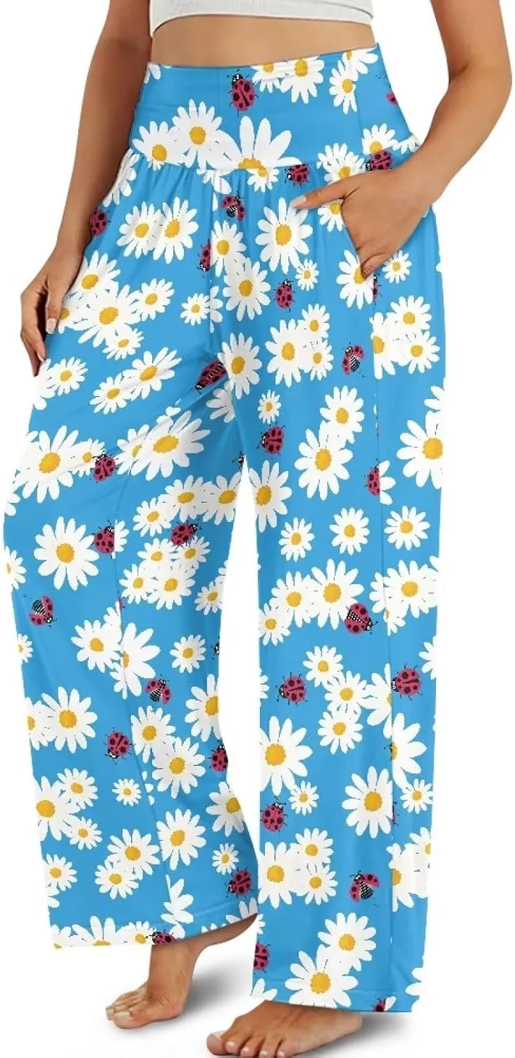 JEOCODY Women's Casual Wide Leg Pants Elastic Waist Loose Lounge Pants with Pockets Size S-3XL