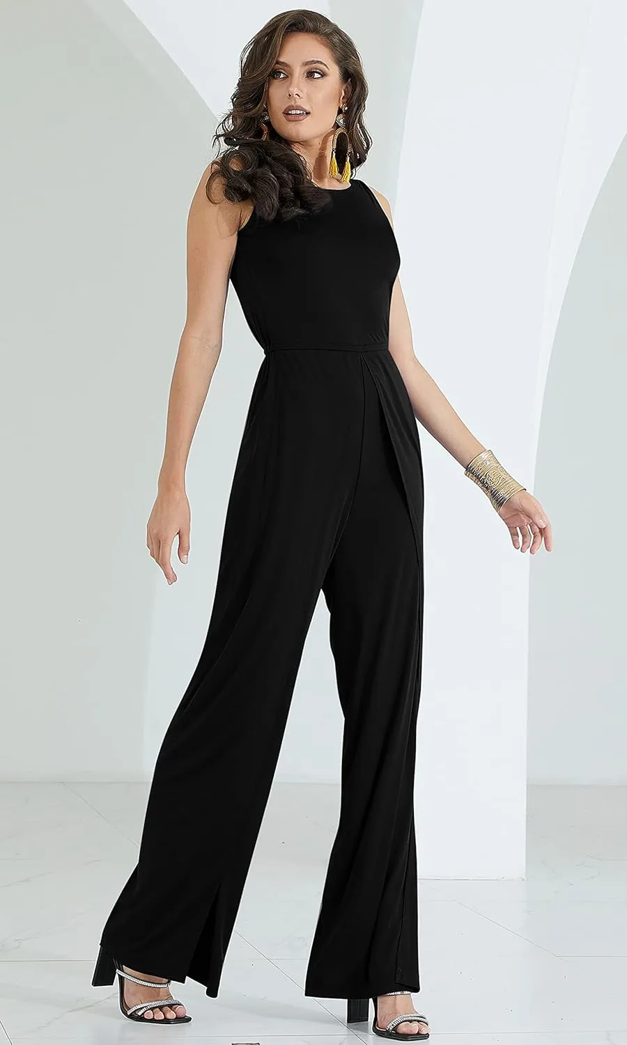 KOH KOH Womens Sleeveless Cocktail Wide Leg One Piece Jumpsuit Romper Playsuit