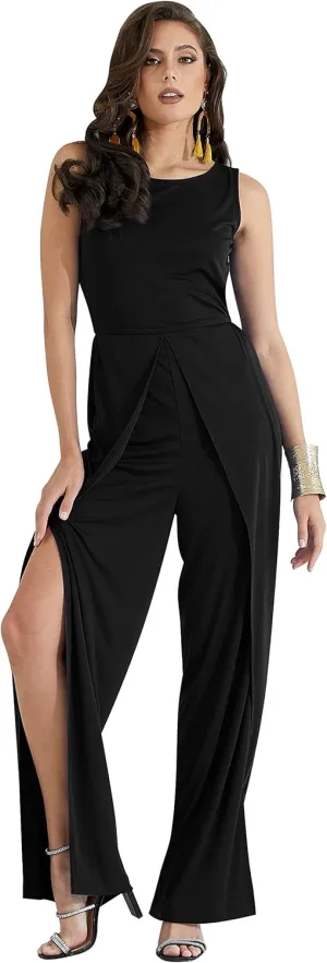 KOH KOH Womens Sleeveless Cocktail Wide Leg One Piece Jumpsuit Romper Playsuit