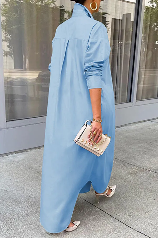 Lapel Solid Color Stylish Long Shirt