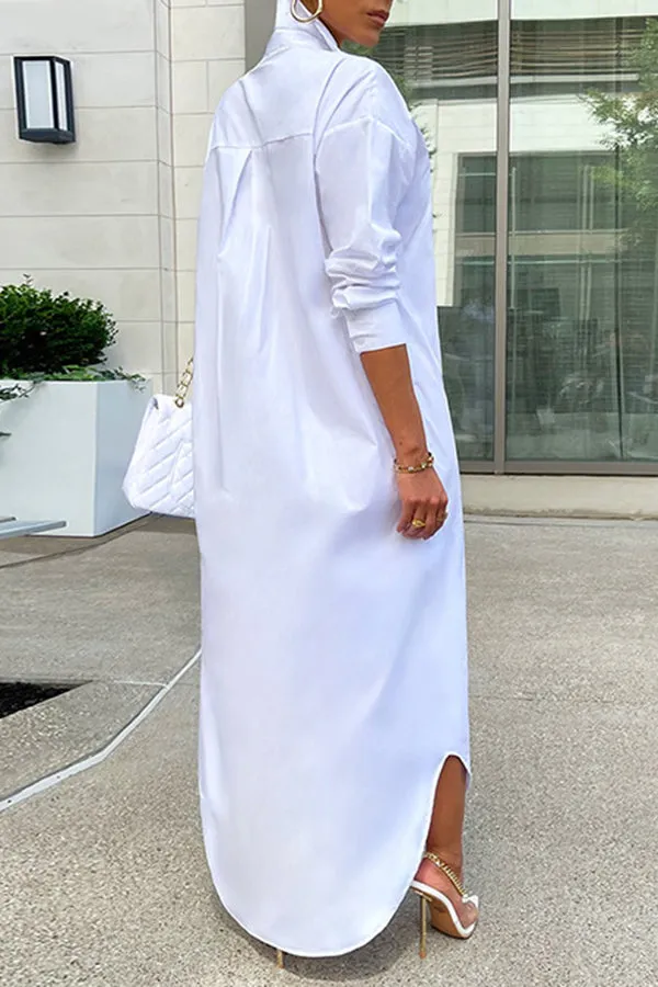 Lapel Solid Color Stylish Long Shirt