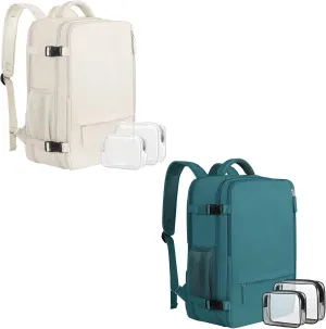 Large Travel Backpack for Women men(Beige & Peacock Blue), 40L Carry On Backpack, 17 Inch Laptop Waterproof Casual Backpack, College Bookbag, Backpack for Women, as Person Item Flight Approved