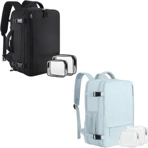 Large Travel Backpack for Women men(Black & Light Blue), 40L Carry On Backpack, 17 Inch Laptop Waterproof Casual Backpack, College Bookbag, Backpack for Women, as Person Item Flight Approved