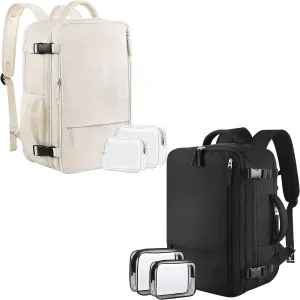 Large Travel Backpacks (Beige Black), 40L Carry On Backpack, 17 Inch Laptop Backpack, Waterproof Backpack, College Bookbag, Laptop Backpack, Backpack for Women, as Person Item Flight Approved