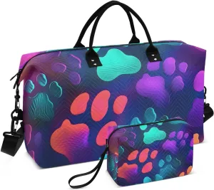 Large Travel Duffel Bag, Abstruct Colorful Dog Paw Sports Tote Gym Bag, Shoulder Weekender Overnight Bag for Women Men, Carry On Luggage with Toiletry Bags
