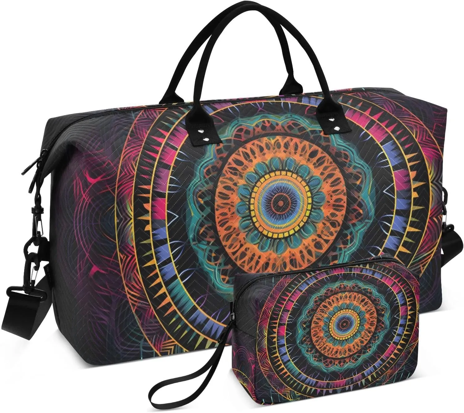 Large Travel Duffel Bag, Boho Mandala Colorful Sports Tote Gym Bag, Shoulder Weekender Overnight Bag for Women Men, Carry On Luggage with Toiletry Bags